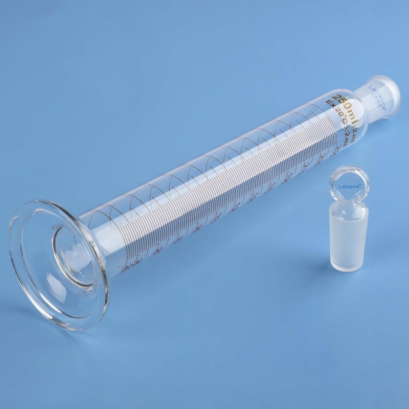 Labasics Graduated Cylinder with Stopper, 250 ml Borosilicate Glass Measuring Cylinder with 24/40 Standard Ground Joint Stopper, Durable Laboratory Glassware for Accurate Liquid Measurement - Image 5